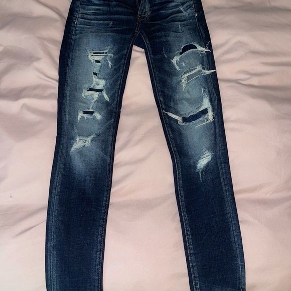 dark wash stretch ripped jeans - Picture 1 of 3